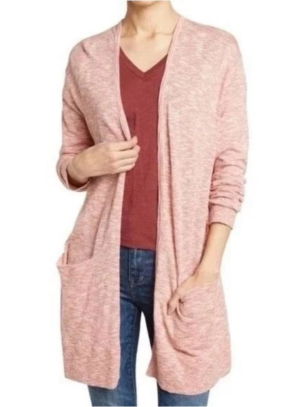Madewell Open Cardigan Women’s M Heathered Pink Long Sleeve Feminine Cozycore